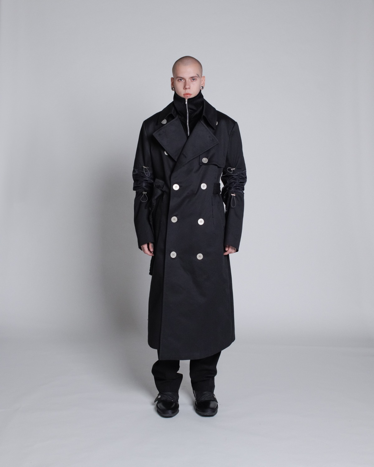 Cut Out Straw Sleeve Trench Coat(Pre Order)